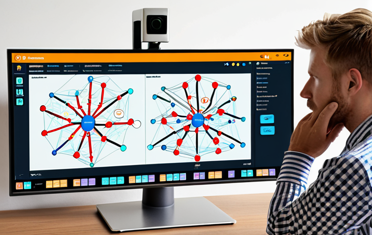**
> A vibrant network graph visualization displayed on a monitor. Nodes represent customers, products, or locations, with connections highlighting relationships like purchases, connections, or supply routes. A user in a modern, Scandinavian-designed office is analyzing the graph with a thoughtful expression, indicating the discovery of insights.
**