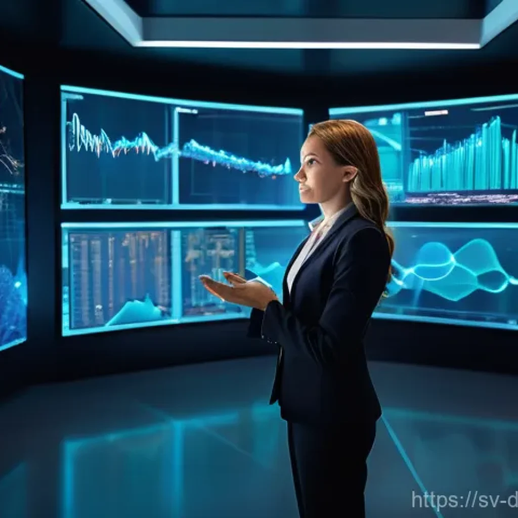 경쟁 분석에서의 그래프 데이터베이스 활용 - **A Deep Dive into Market Dynamics:**
"A visionary, intelligent female business analyst, dressed...