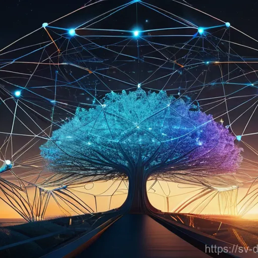 자연어 처리에서의 그래프 데이터베이스 활용 - **Prompt:** An abstract, futuristic visualization of a complex language network within a graph datab...