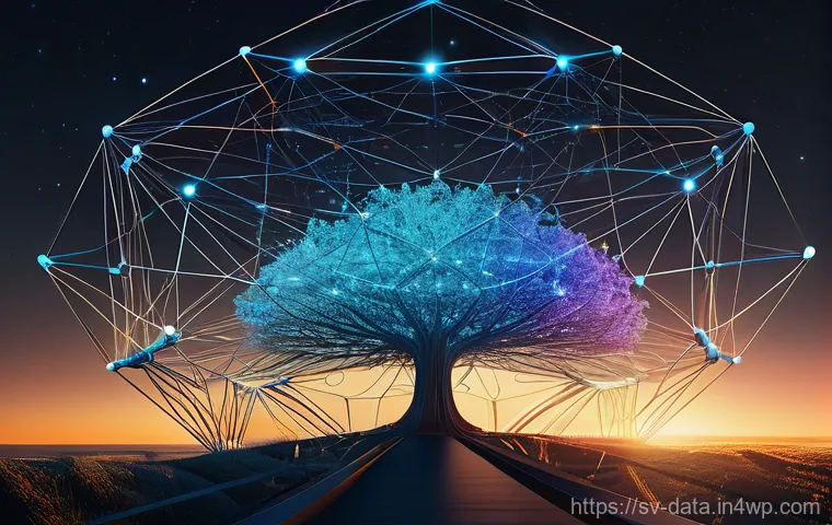 자연어 처리에서의 그래프 데이터베이스 활용 - **Prompt:** An abstract, futuristic visualization of a complex language network within a graph datab...