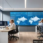 Home 18 분산 그래프 데이터베이스의 구현 사례 - A modern Swedish fintech office environment showcasing diverse professionals analyzing real-time tra...