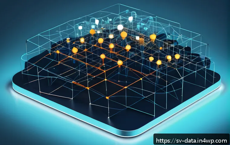 그래프 데이터베이스의 데이터 저장 방식 - A detailed, futuristic visualization of a graph database structure showing interconnected nodes and ...